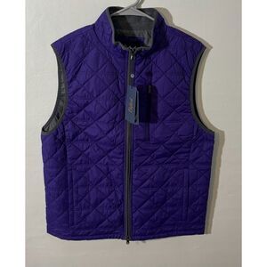 Men’s Oxford Quilted Full‑Zip Gilet Vest – Medium, NWT – Purple/Gray Trim